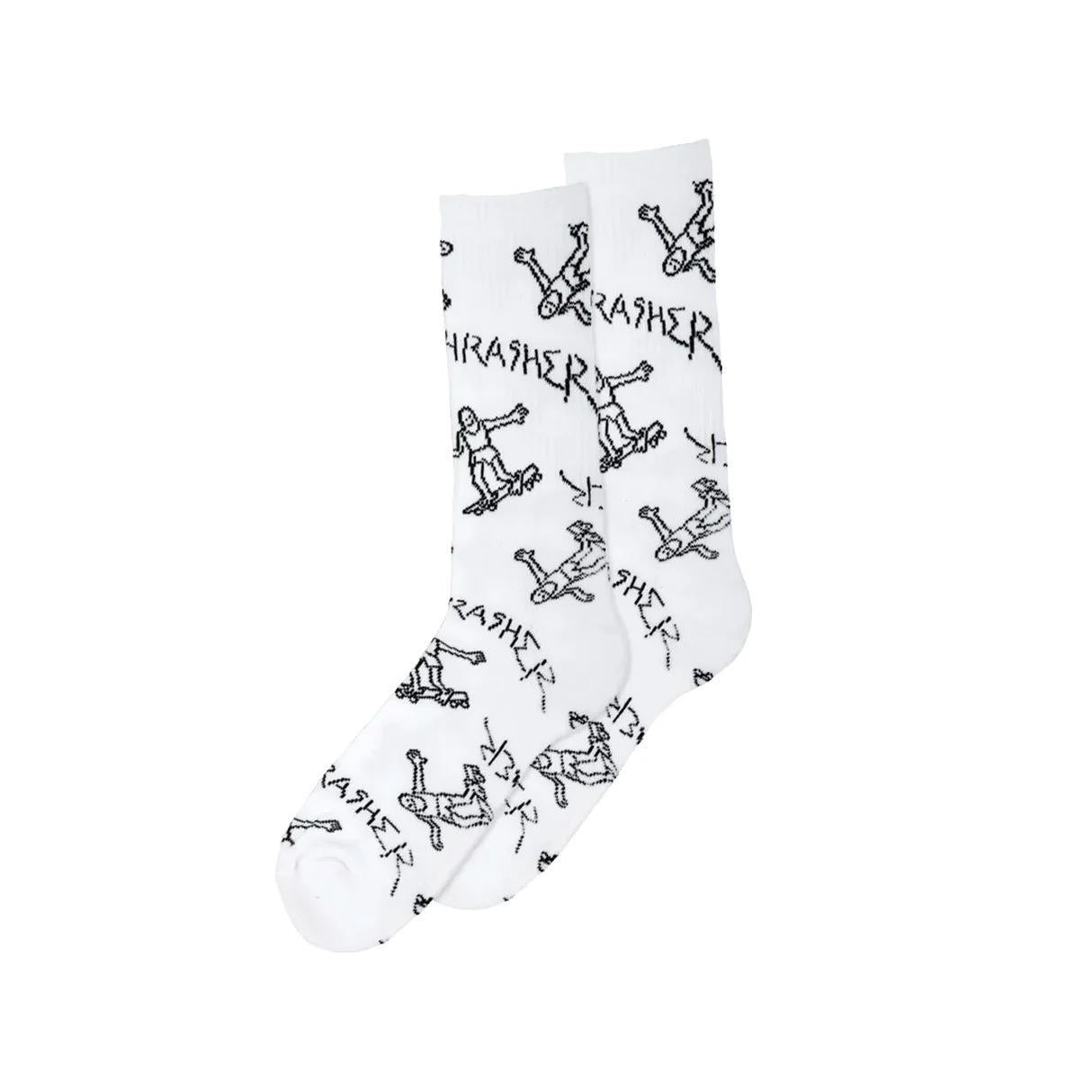 Thrasher Gonz Logo Pattern Crew Socks Wht/Blk